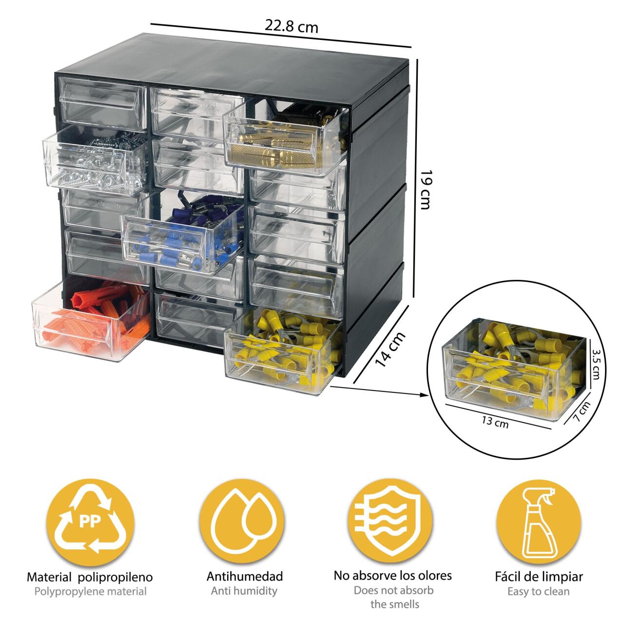 Unidad de Almacenamiento en Plástico con 15 Cajones Transparentes - Línea Cassettiere